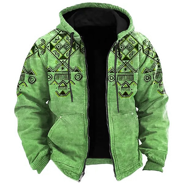 Classic Tribal Print 3D Zip Jacket with Geometric Patterns – Casual Sportswear for Holidays and Streetwear
