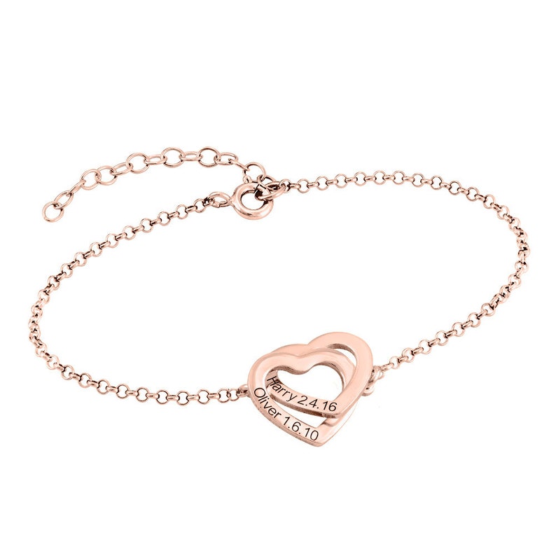 Custom Engraved Interlocking Adjustable Two Hearts Women's Bracelet
